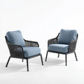 Patio Lounge Chairs Set 70x75x80 cm - Woven Resin with Cushions - Black/Blue