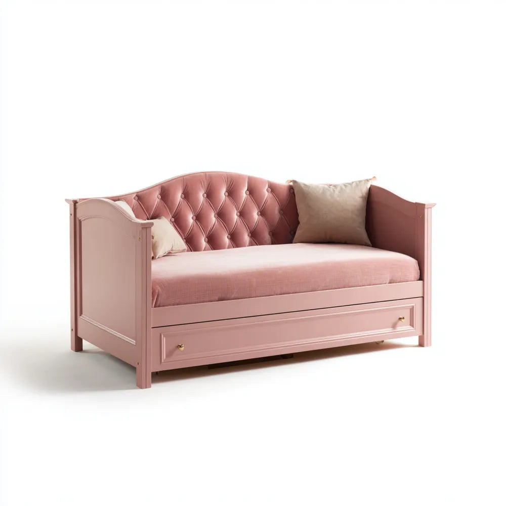 Daybed with Trundle Cushion Upholstered 200x90x85 cm – Pink – Classic Design