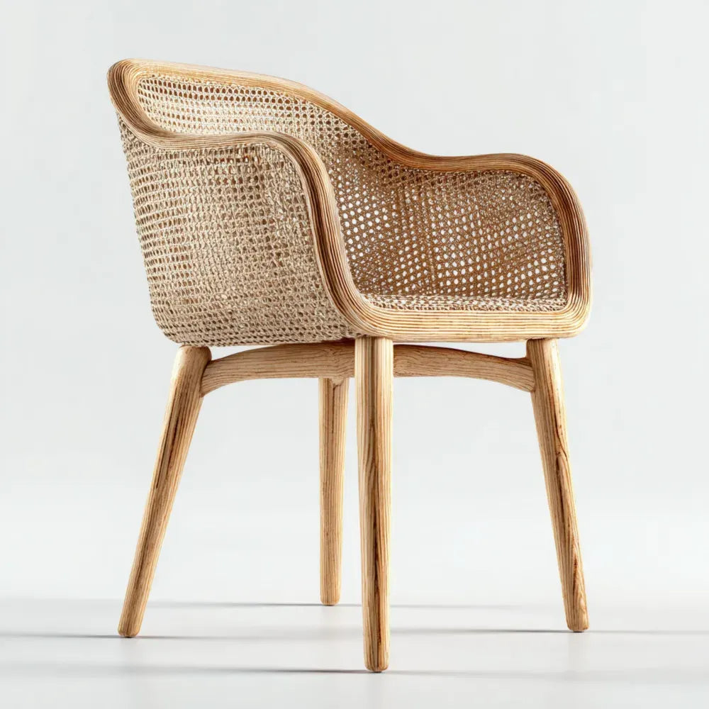 Patio Dining Chair 60x60x80 cm - Natural Wood and Rattan - Modern Design