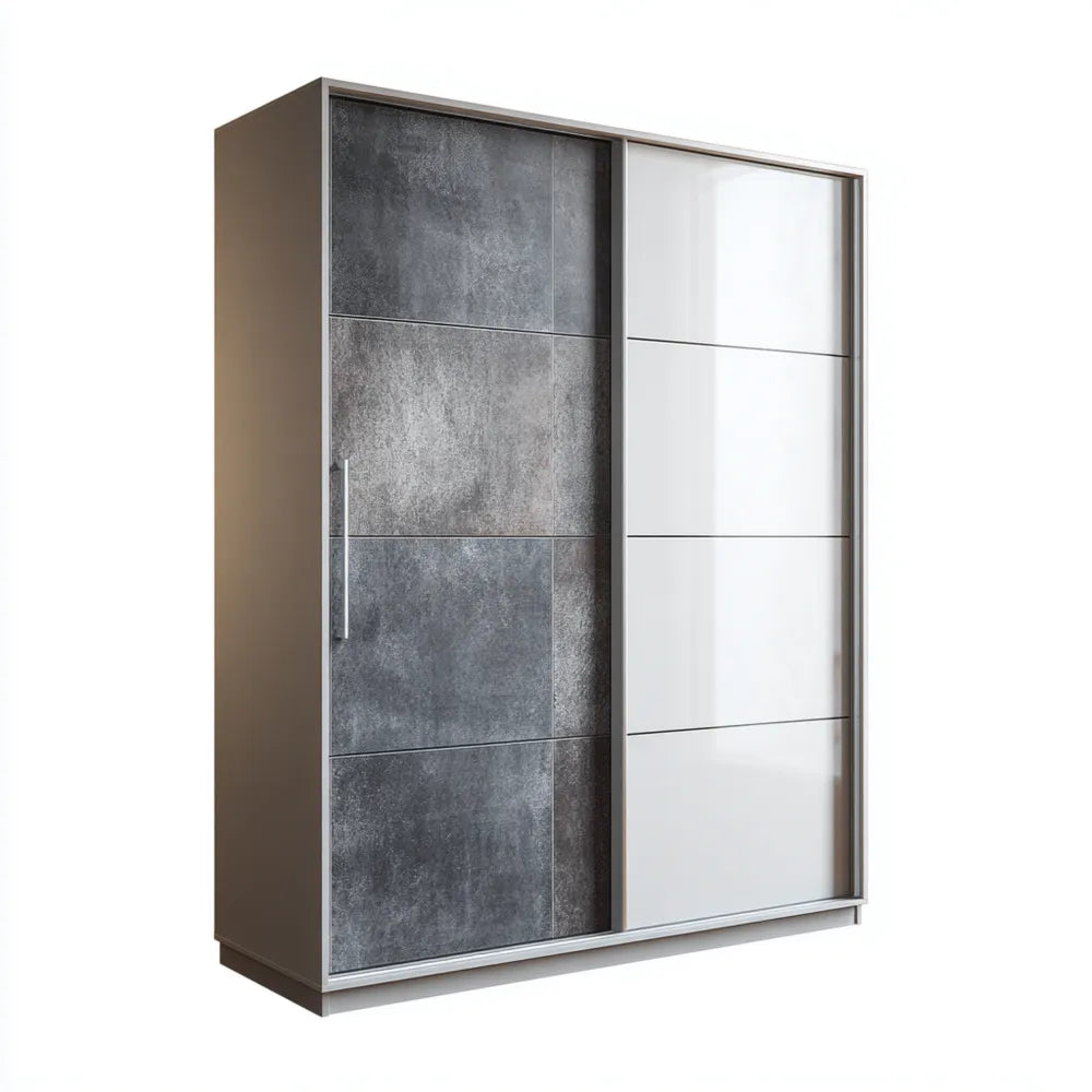 Wardrobe Sliding Doors - Wooden/Metal 180x200x62 cm - Gray/White - Modern Design