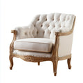 Armchair Classic Design 75x80x90 cm Linen Upholstery with Carved Wood Frame - Beige