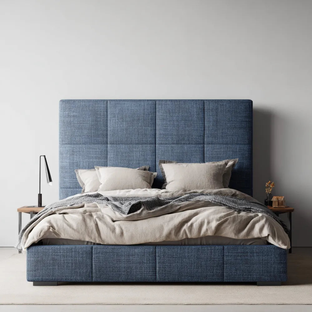 Double Bed Fabric Upholstered 200x140x120 cm - Blue - Modern Design