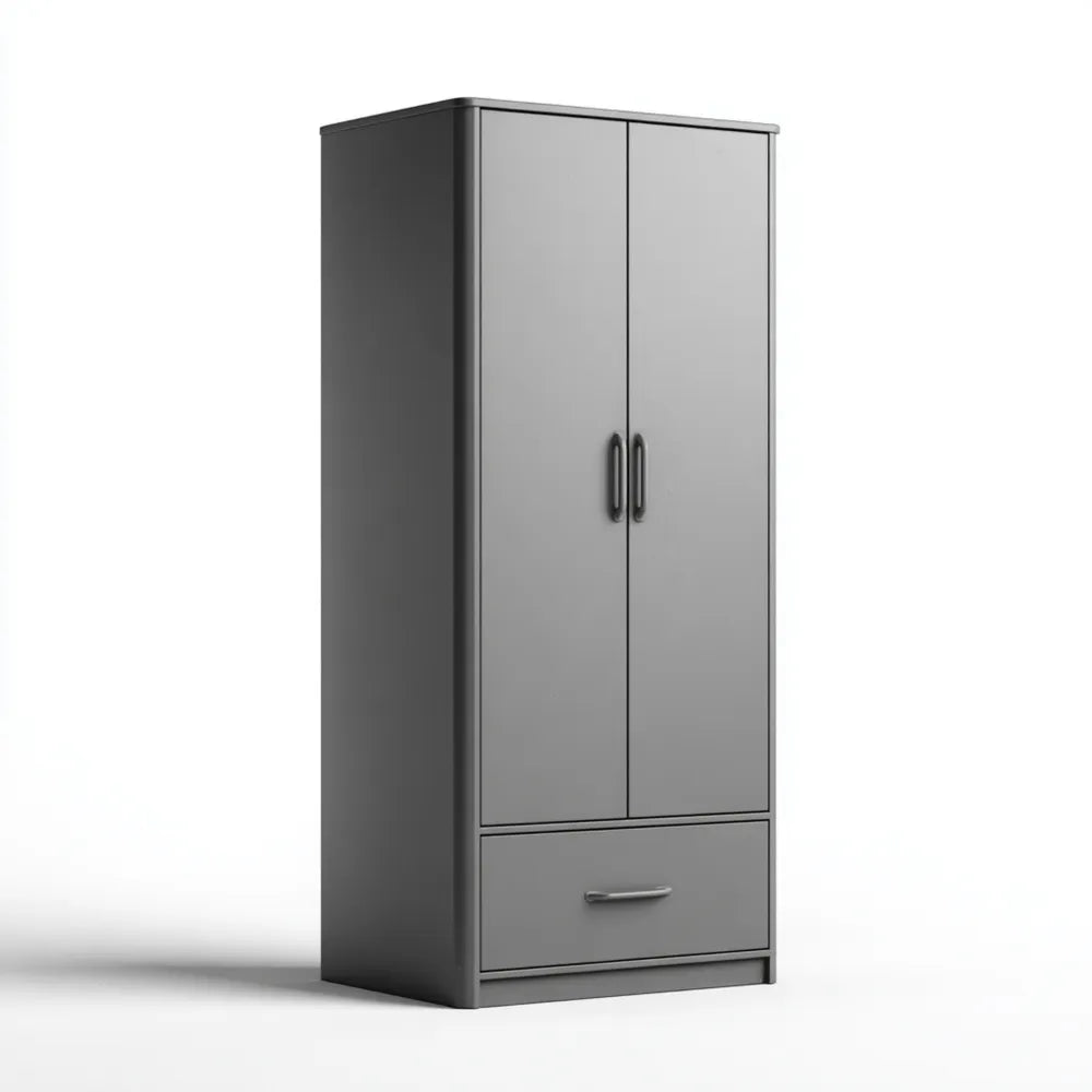 Wardrobe with 2 Doors and 1 Drawer - Grey - 180x80x50 cm - Modern Style