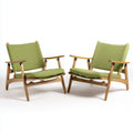 Patio Lounge Chairs Set - Wooden Frame 75x80x85 cm with Green Cushions – Modern Design