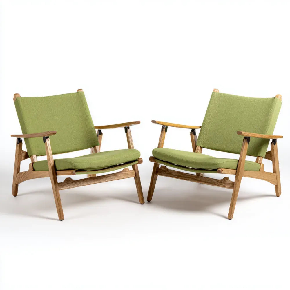 Patio Lounge Chairs Set - Wooden Frame 75x80x85 cm with Green Cushions – Modern Design