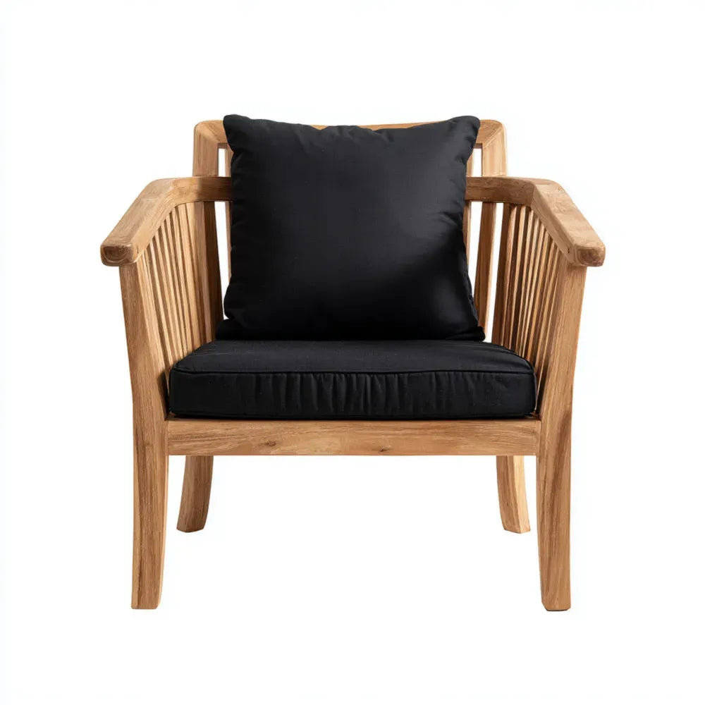 Wooden Patio Lounge Chair 70x75x80 cm with Cushions - Black - Modern Design