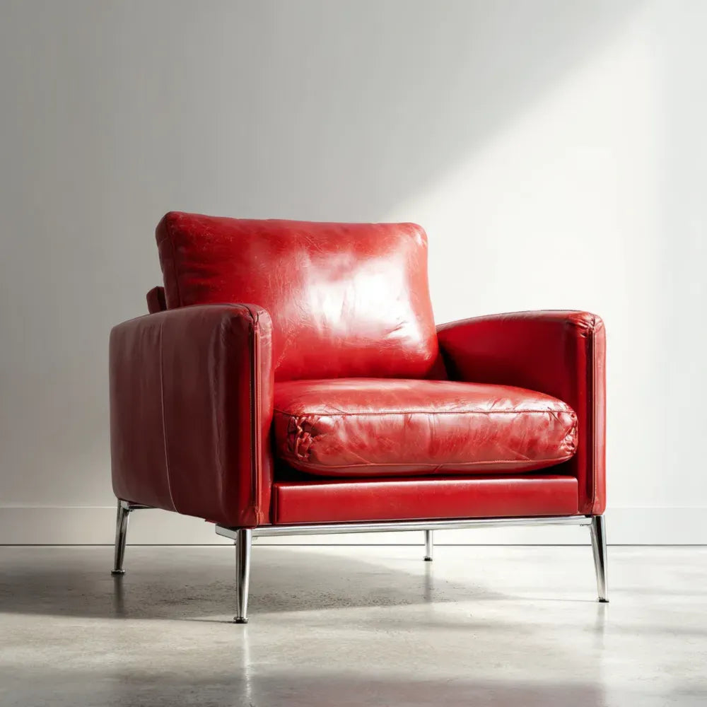 Leather Armchair - Red - Modern Design - 80x85x90 cm
